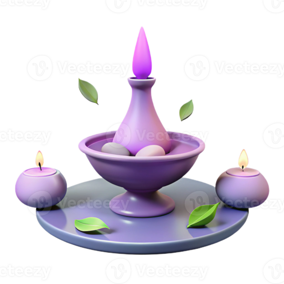 Purple Candle and Bowl with Leaves png