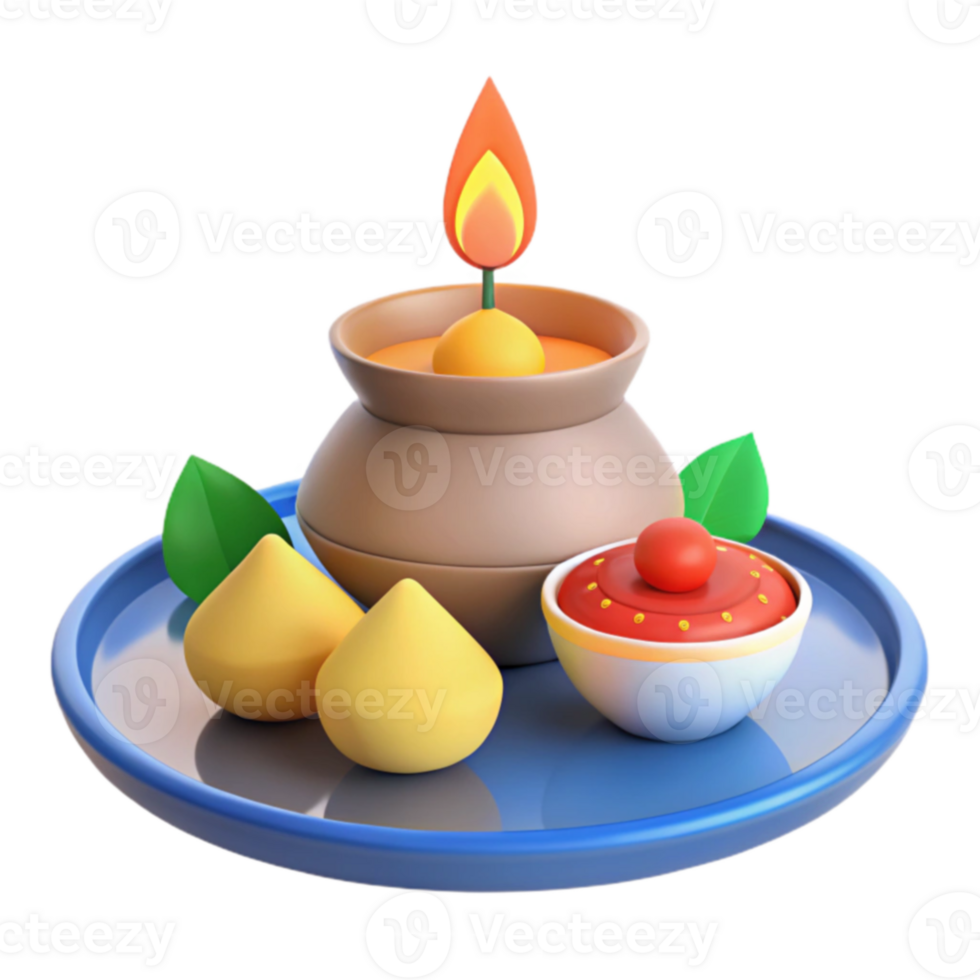 3D Render of Traditional Festive Items on a Tray png