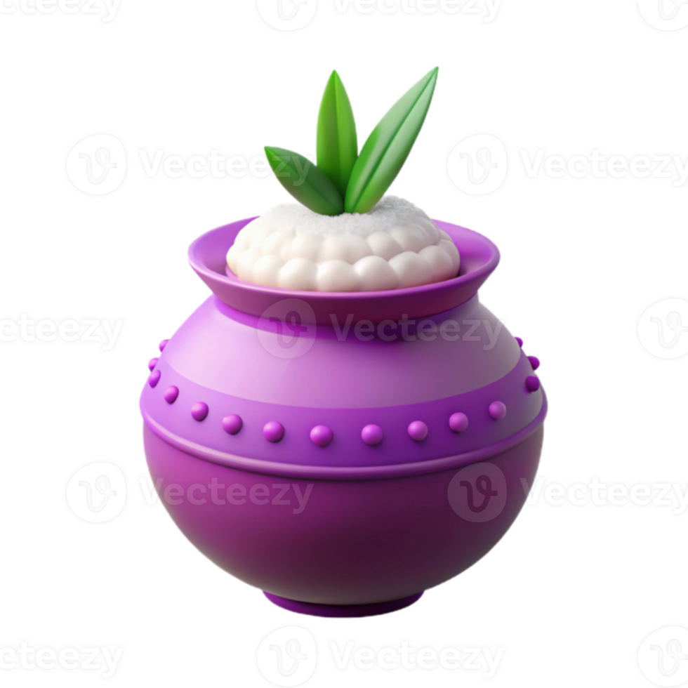3D Render of a Purple Pot with White Substance and Green Leaves png