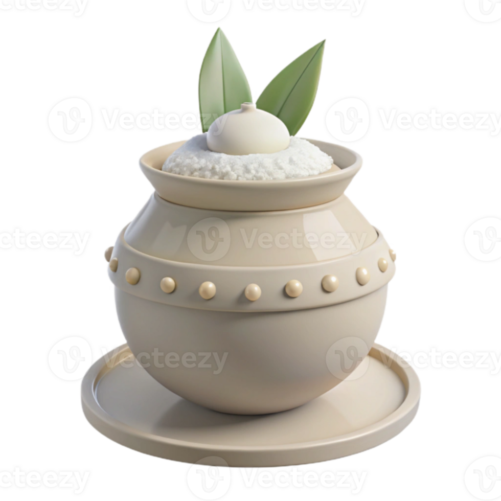 Clay Pot with Rice and Leaves png
