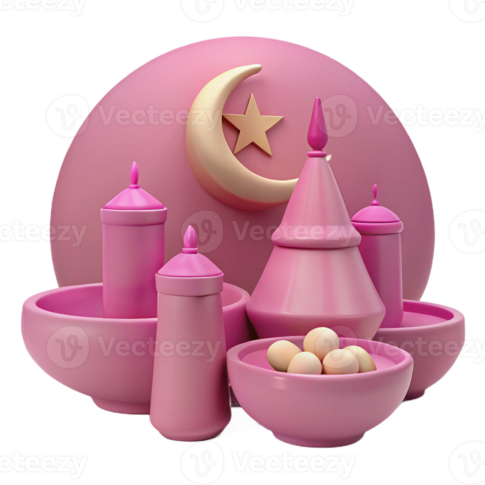 3D Render of Islamic Decor with Crescent Moon and Star png