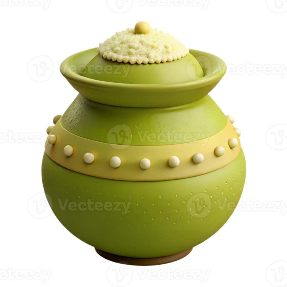 Green Ceramic Pot with Lid and Bead Decoration png