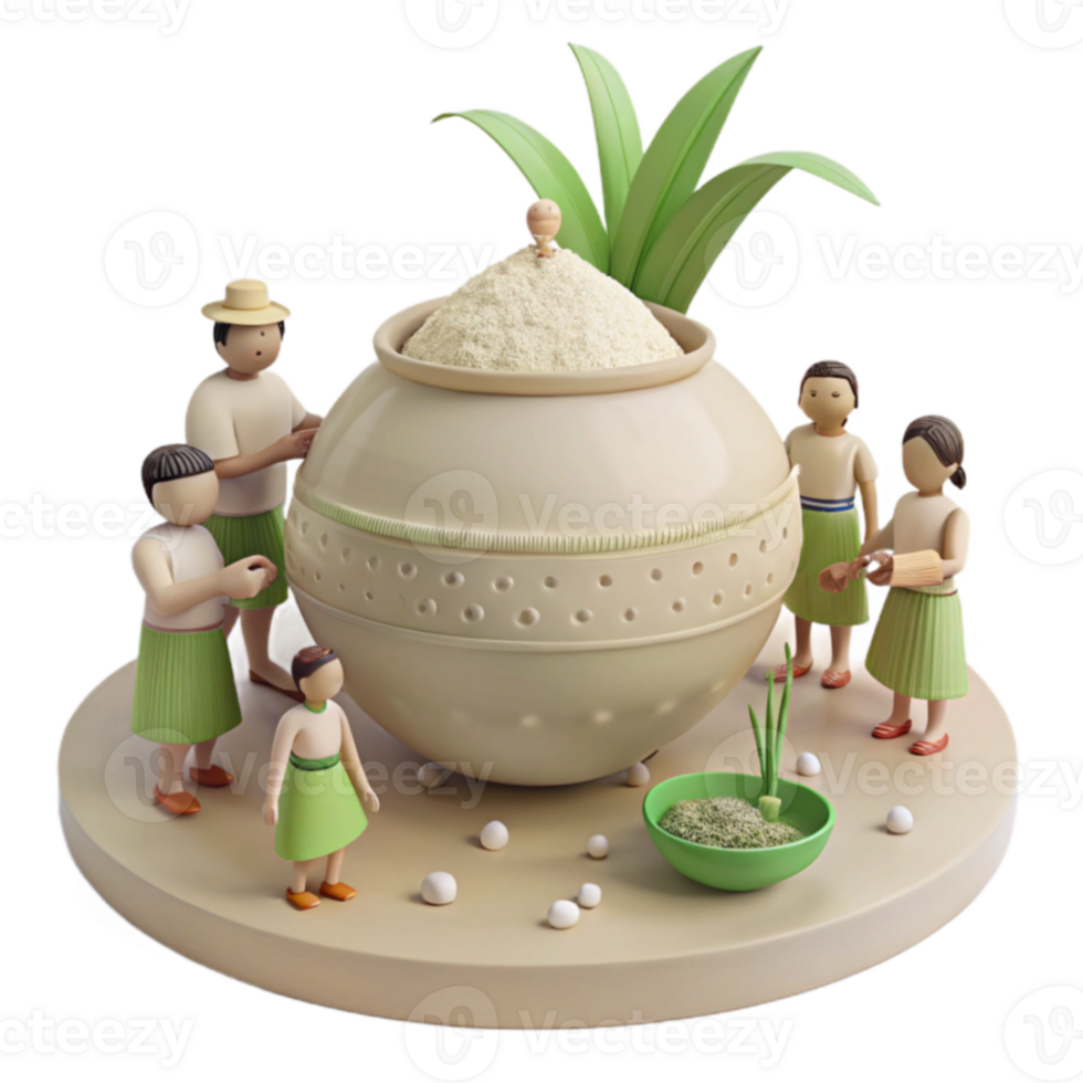 Celebration of Harvest with a Large Pot of Rice and Green Leaves png