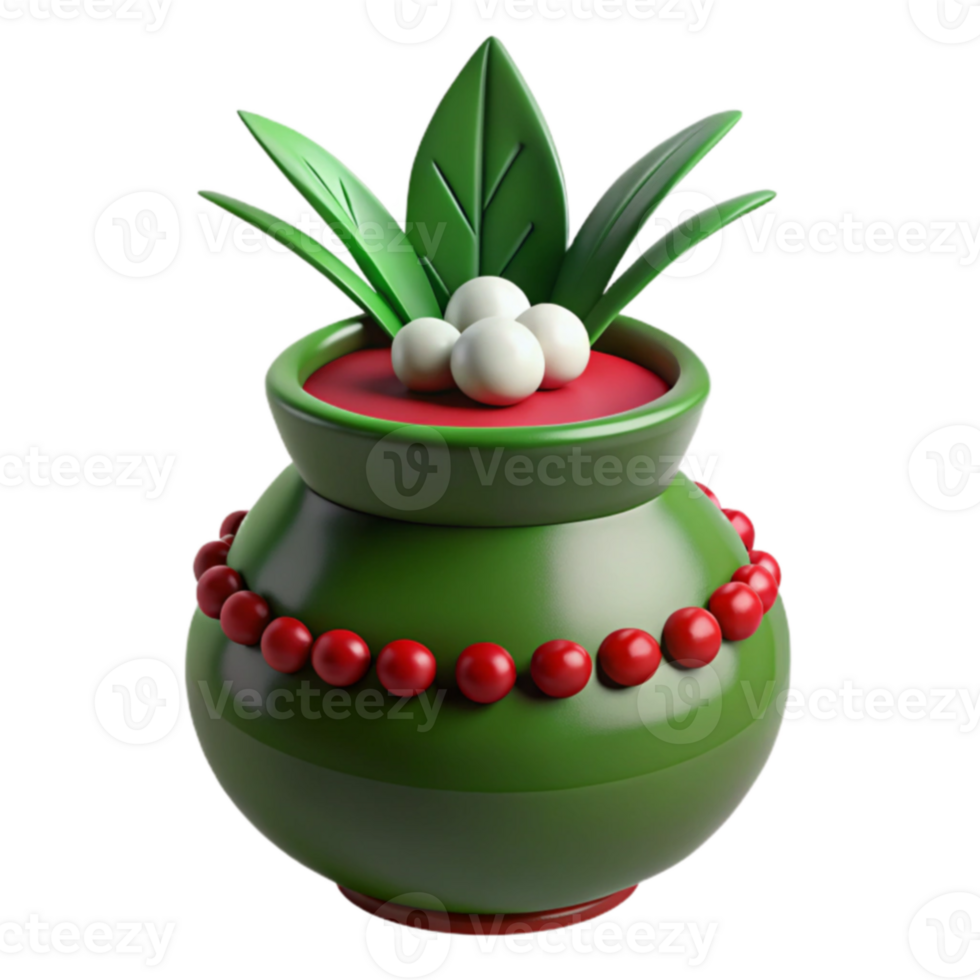 Green Pot with Red Beads and White Pearls png