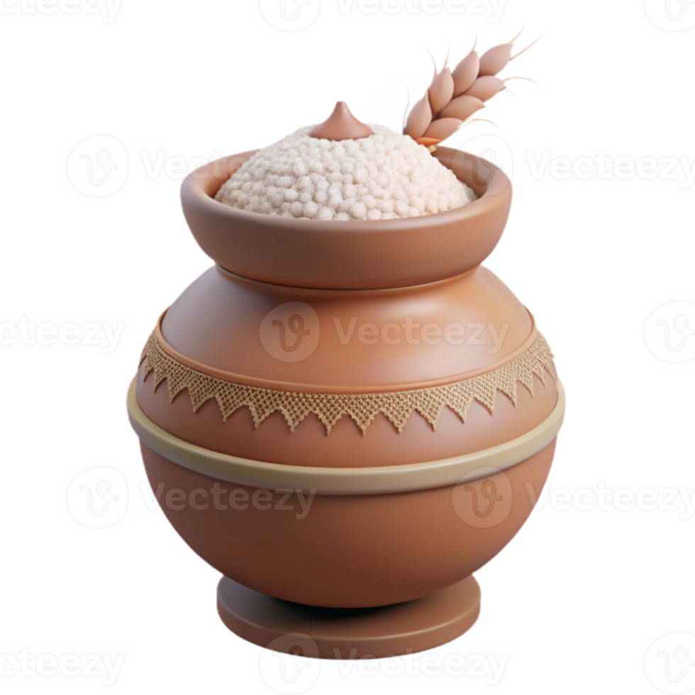 Clay Pot Filled with Grain and Wheat Sprig png