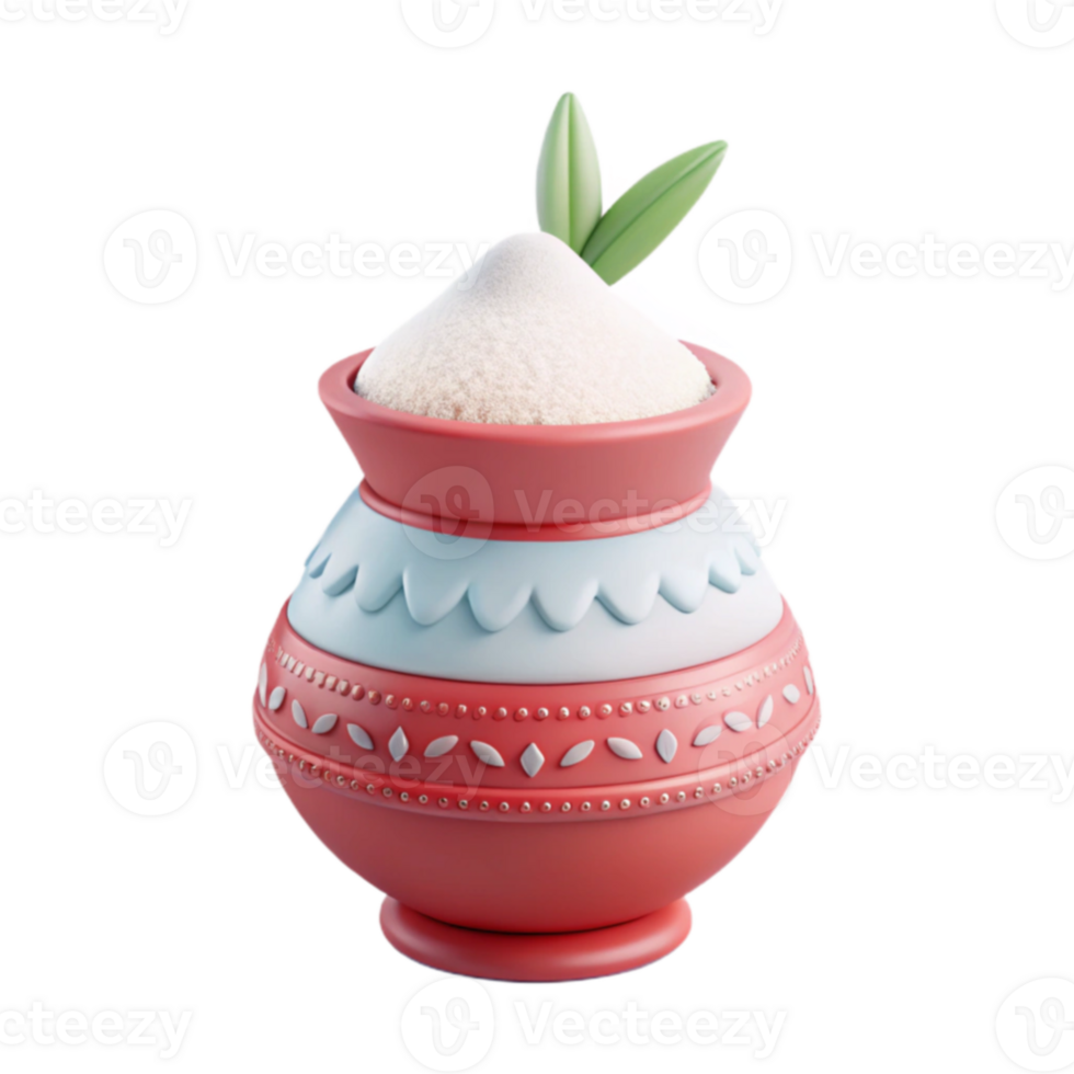 Decorative Clay Pot with White Powder and Green Leaves png