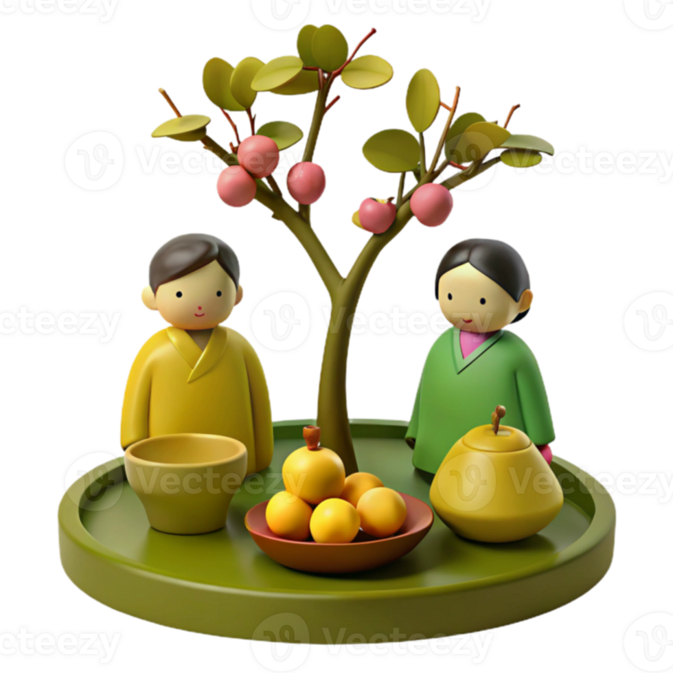 3D Illustration of a Couple Standing Under a Fruit Tree png