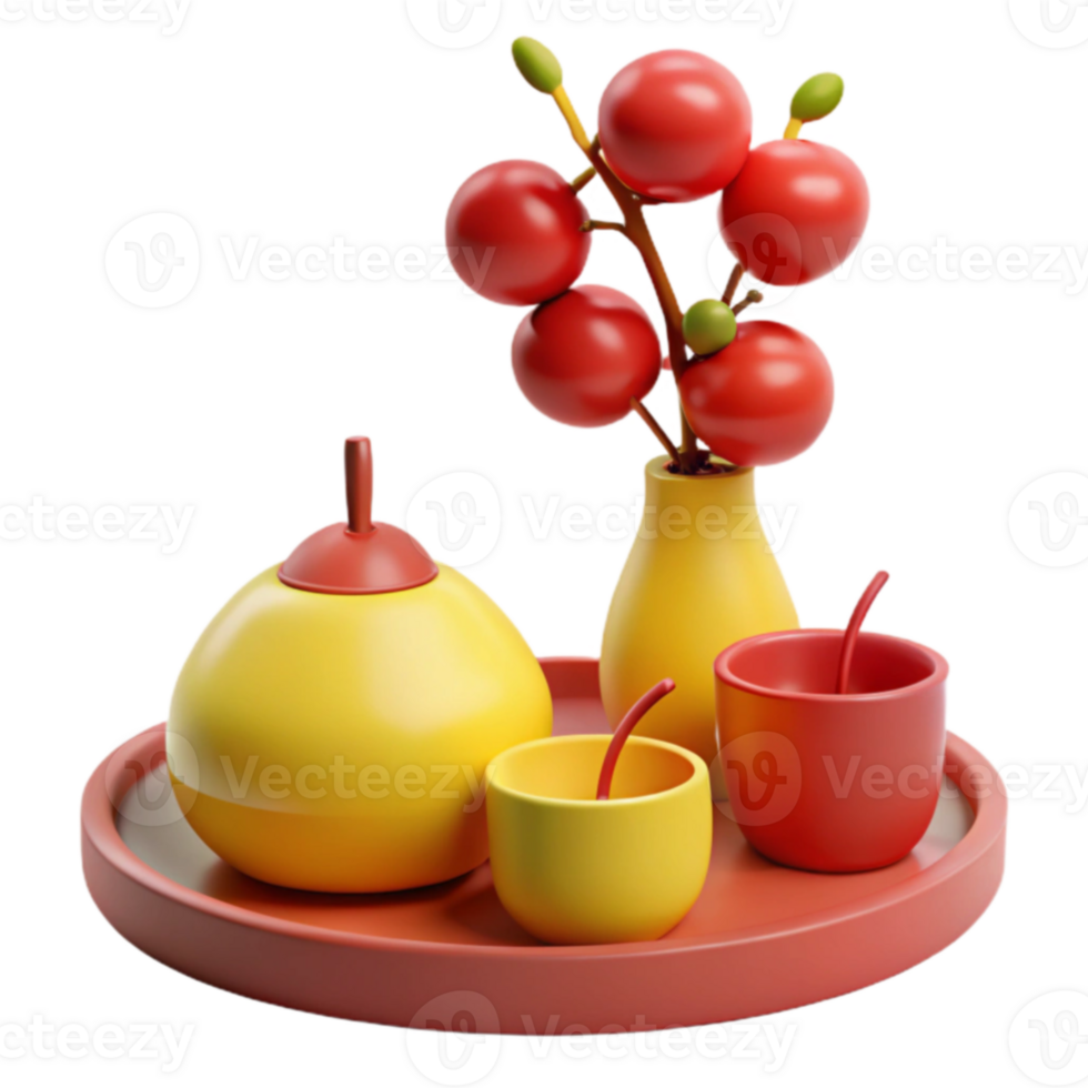 3D Rendered Still Life with Red and Yellow Objects png