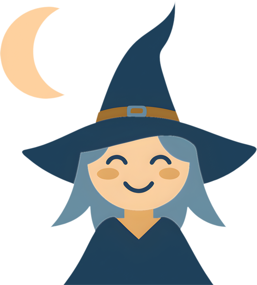 Cute smiling witch illustration with magic hat. . png