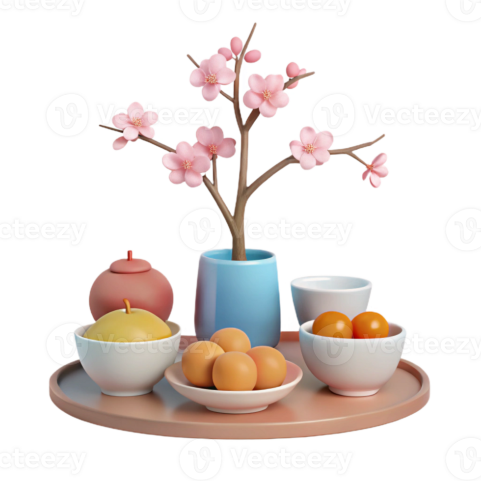 Spring Flowers and Fruit Arrangement on a Tray png