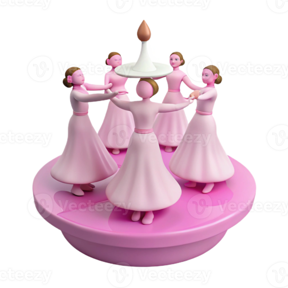 Spinning Figures in Pink Dresses with a Rotating Platform png