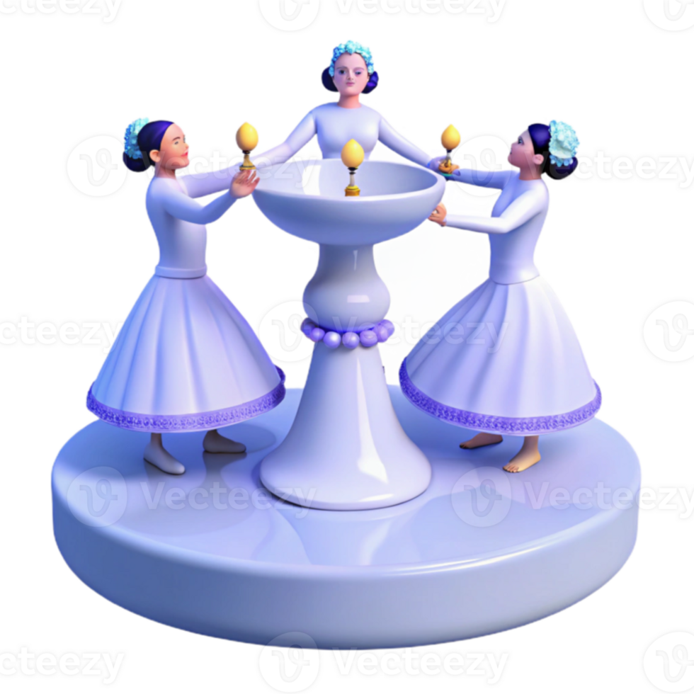 Three Figures Performing a Ritual Around a Ceremonial Bowl png
