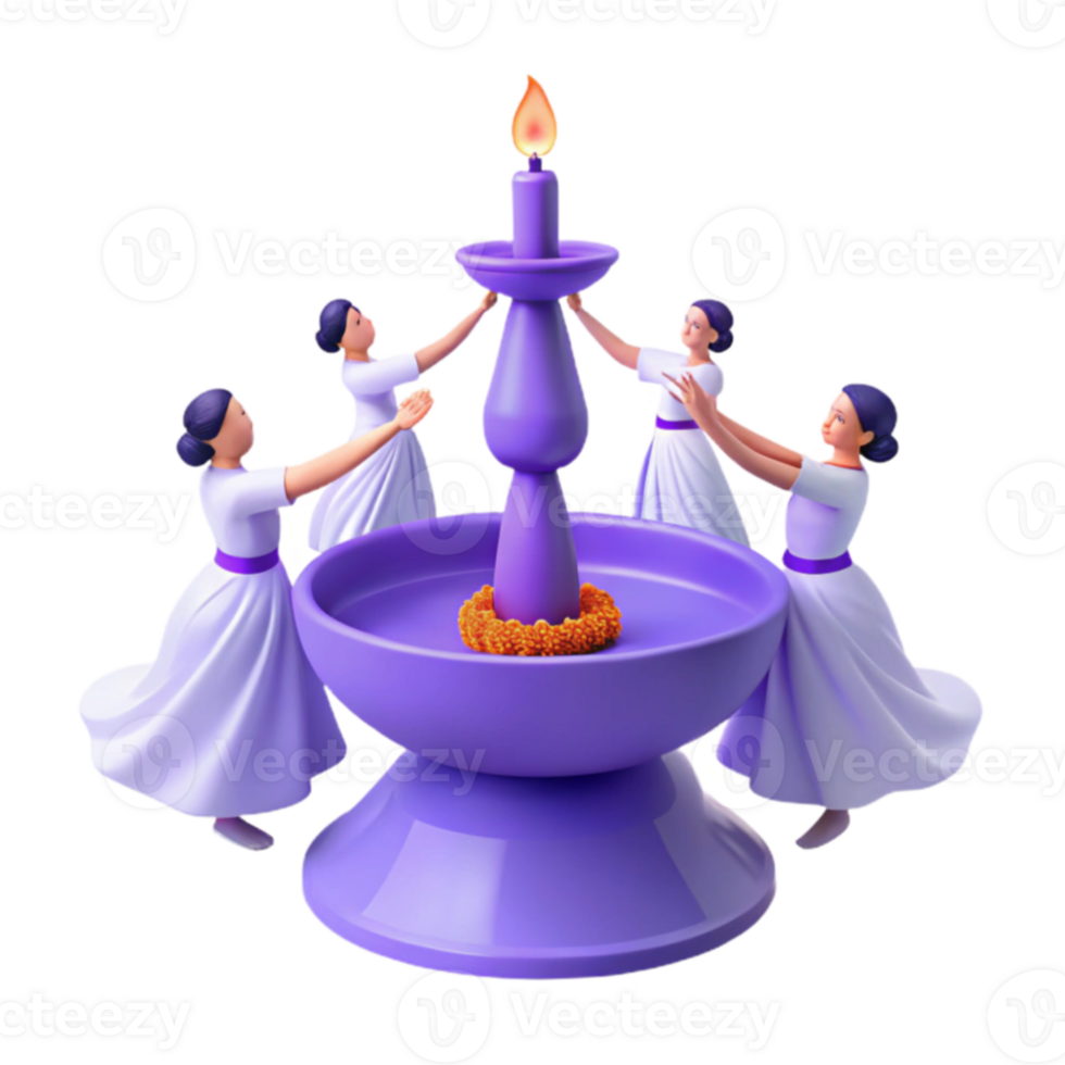 Four Figures Dancing Around a Lit Candle on a Purple Stand png