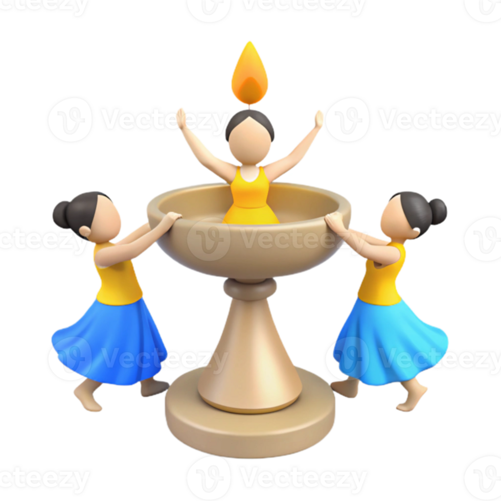 Two 3D Characters Holding a Chalice with a Person on Fire png