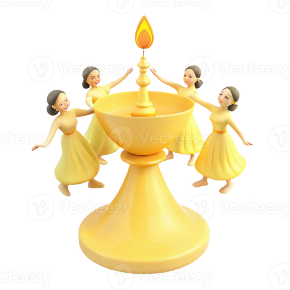 Four Girls Dancing Around a Lit Lamp png