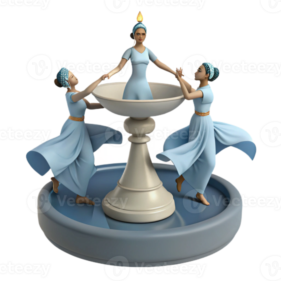 Three Figures Dancing Around a Fountain png