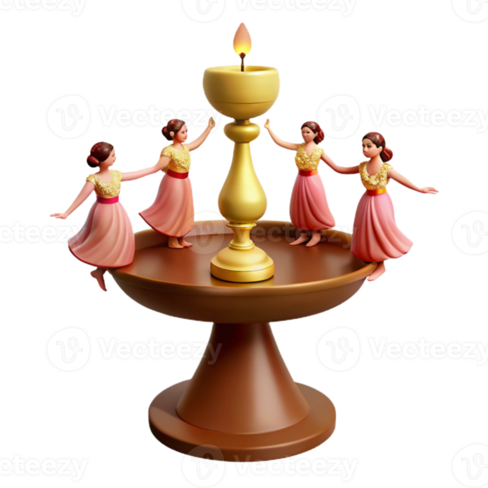 Four Figures Dancing Around a Lit Candle on a Pedestal png