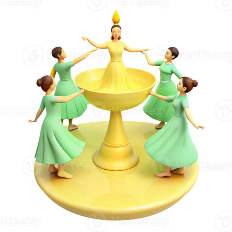 Four Women Dancing Around a Golden Chalice png
