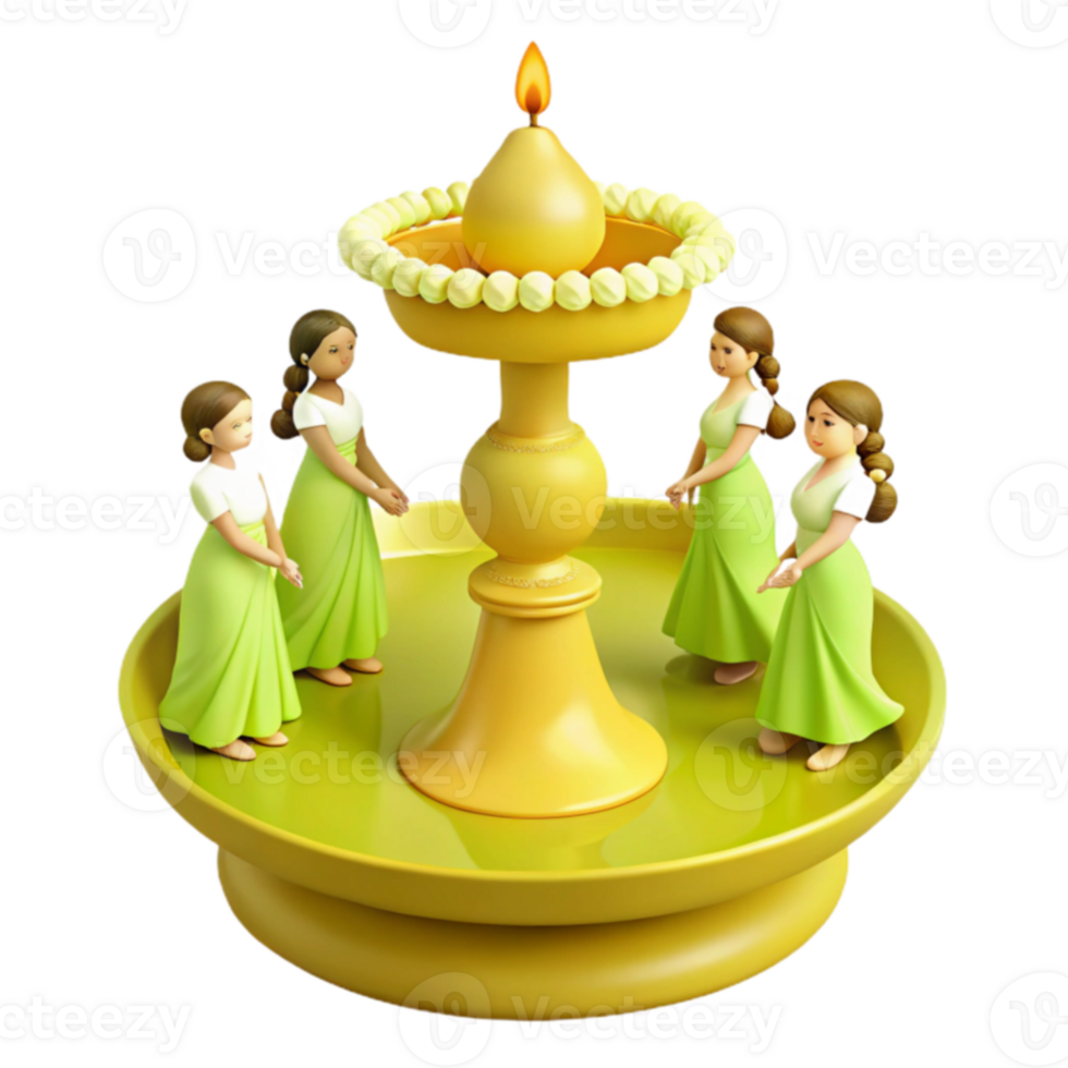 Four Dolls Surrounding a Lit Candle in a Yellow Base png