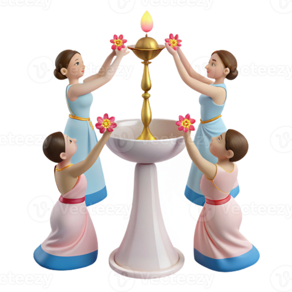 Four Figures Offering Flowers to a Lit Lamp png