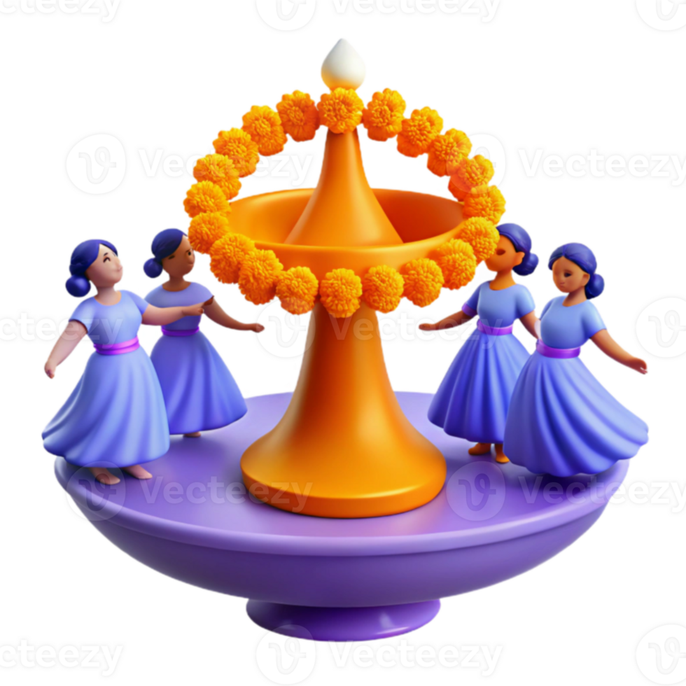 Four Girls Dancing Around a Festive Offering png