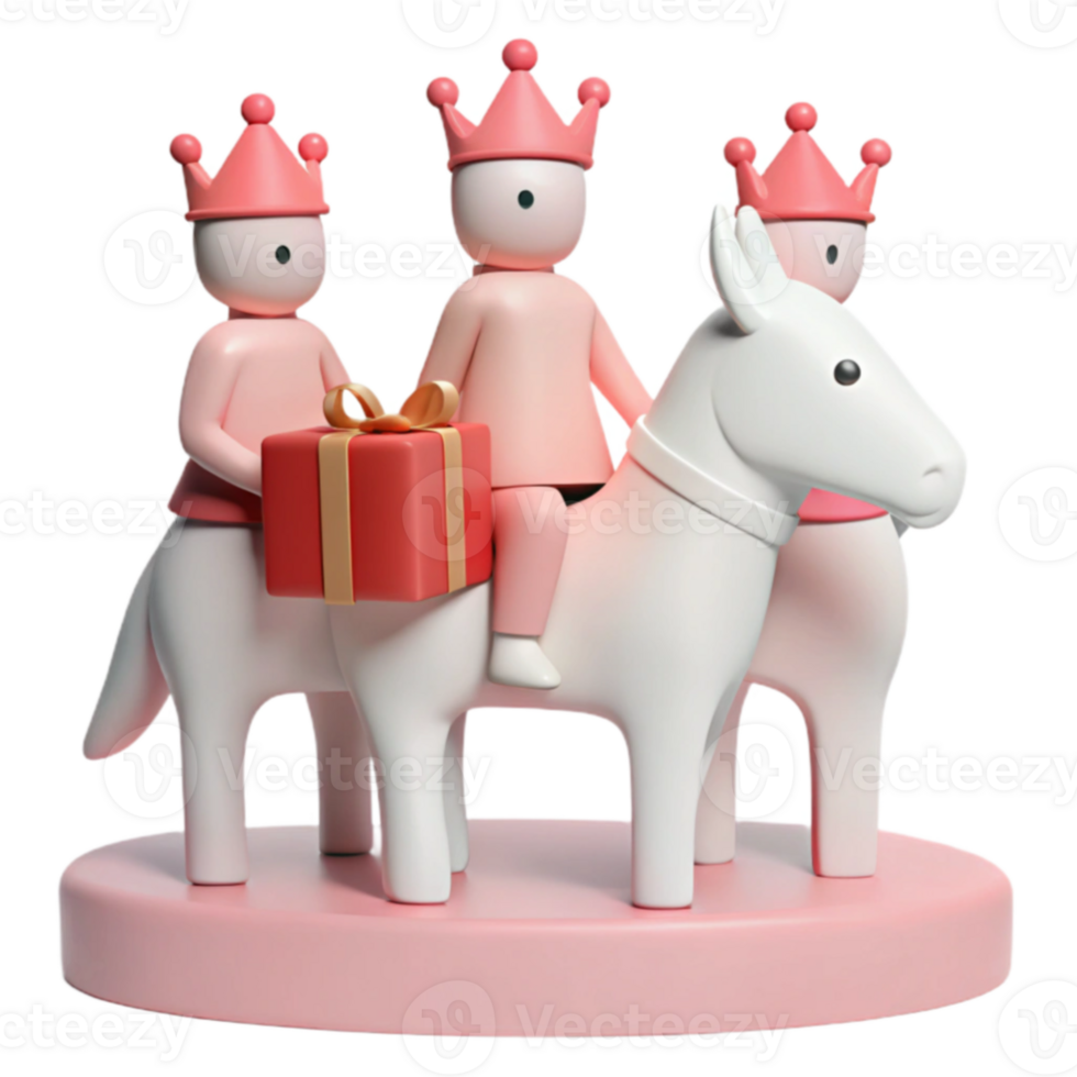 Three Kings on Horses with Gift png