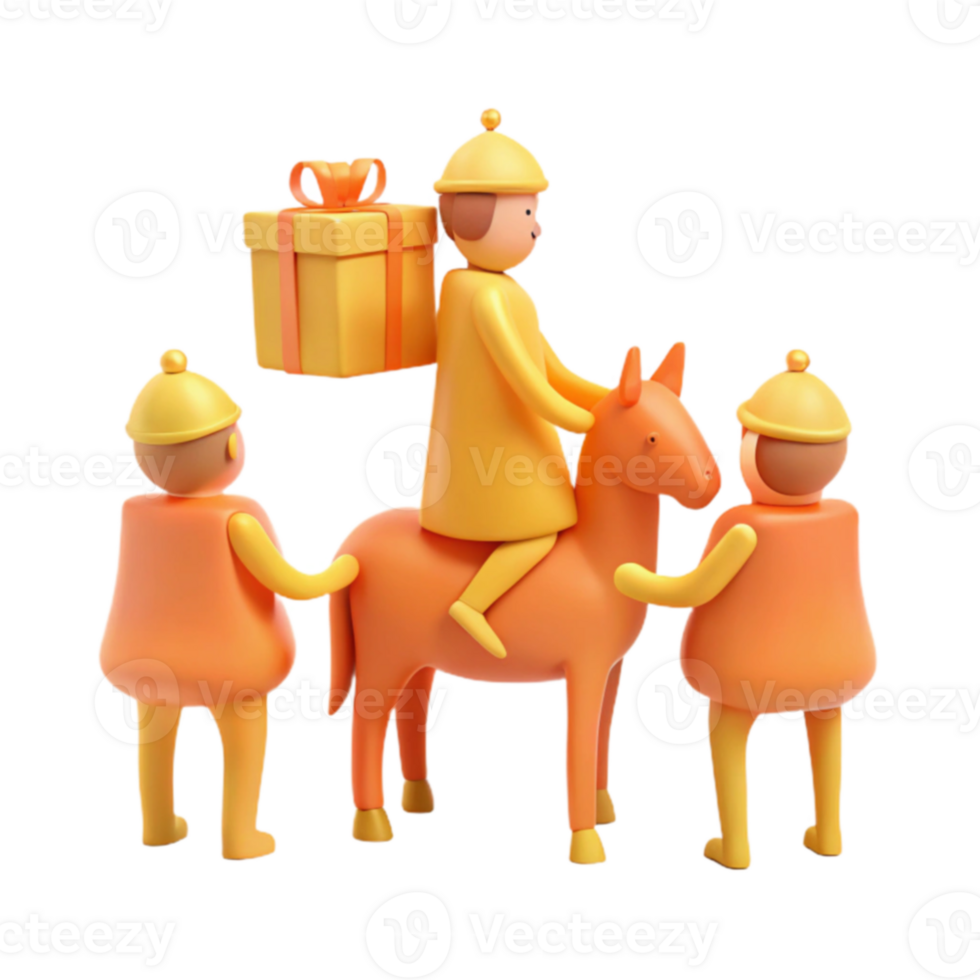 Gift Delivery on Horseback A Festive 3D Illustration png