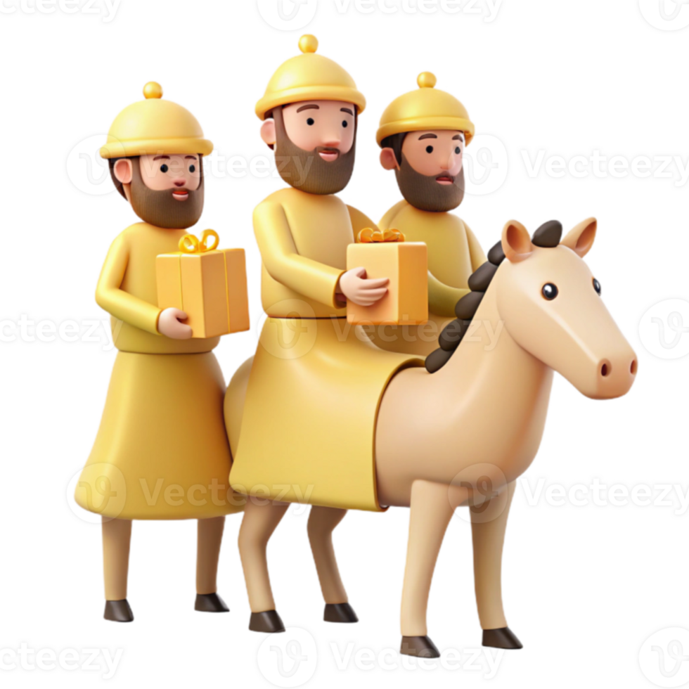 Three Wise Men Riding a Horse with Gifts png
