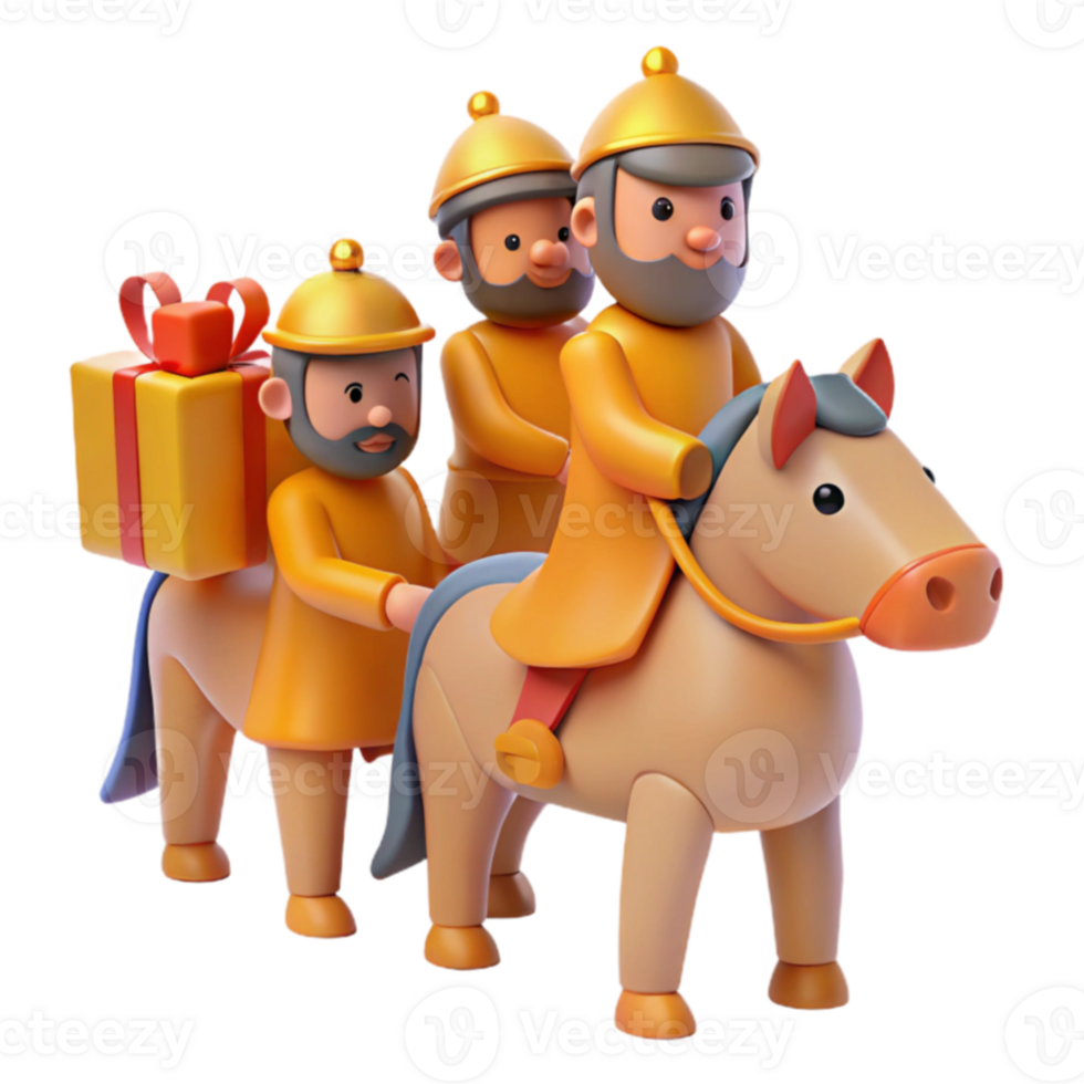 Three Wise Men Riding a Horse with a Gift png