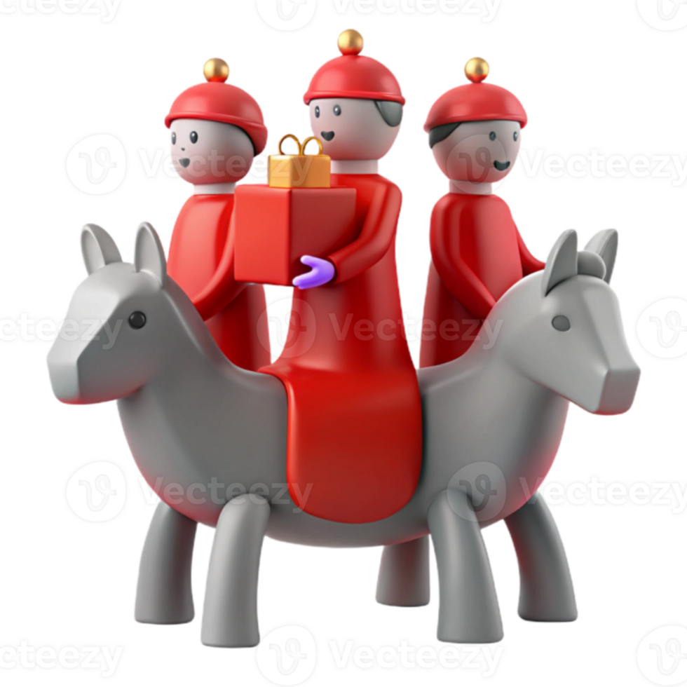 Three Wise Men Riding on a Gray Horse with a Gift Box png