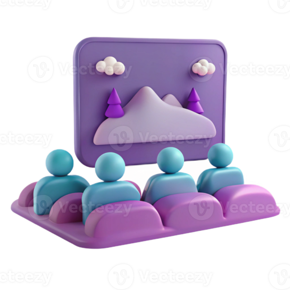 3D Illustration of People Watching a Mountain Scene on a Screen png