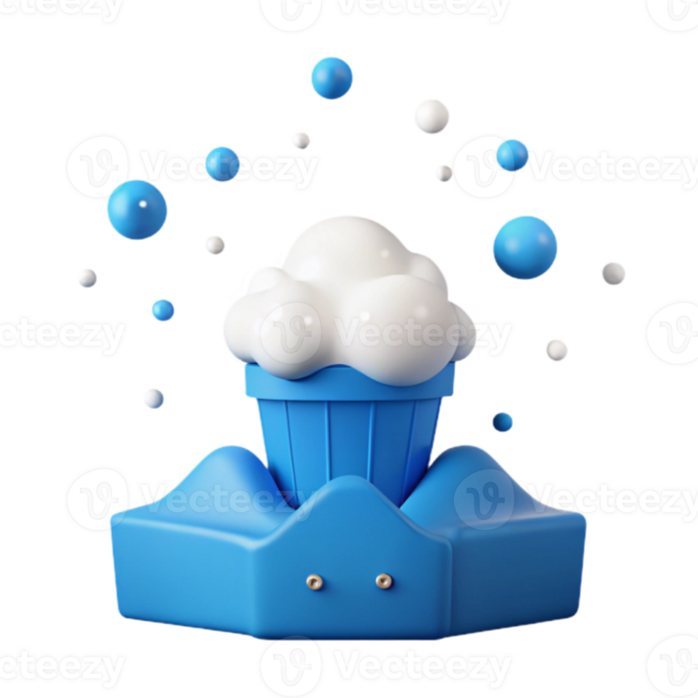 3D Rendered Blue and White Cupcake with Surrounding Floating Spheres png