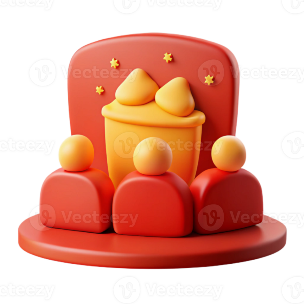 3D Rendering of a Red Stage with a Yellow Object and People png
