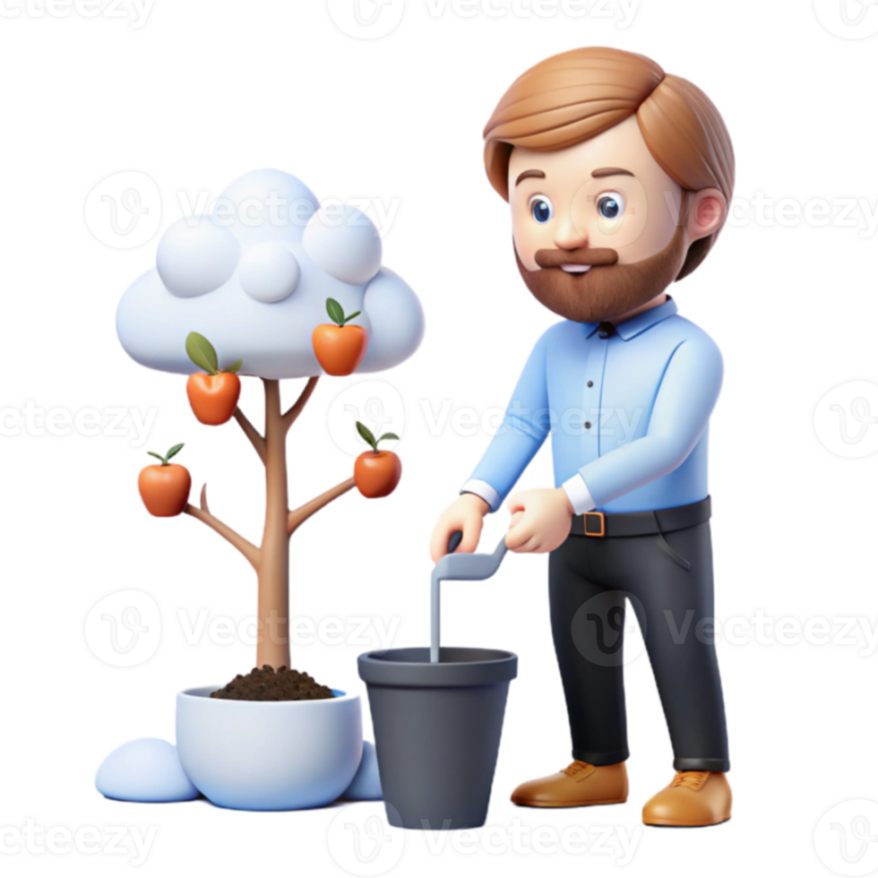 Man Fertilizes a Fruit Tree for Growth and a Bountiful Harvest png
