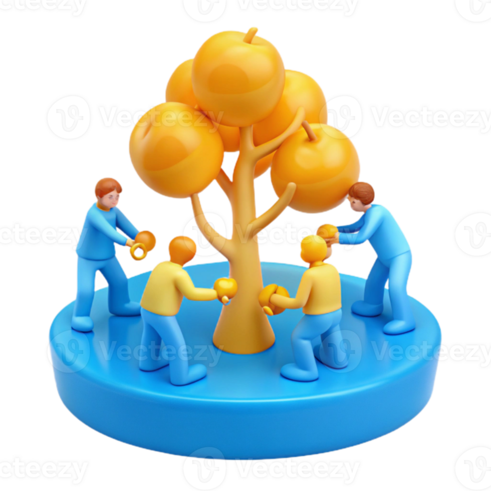 Four People Gathering Around a Fruit Tree png