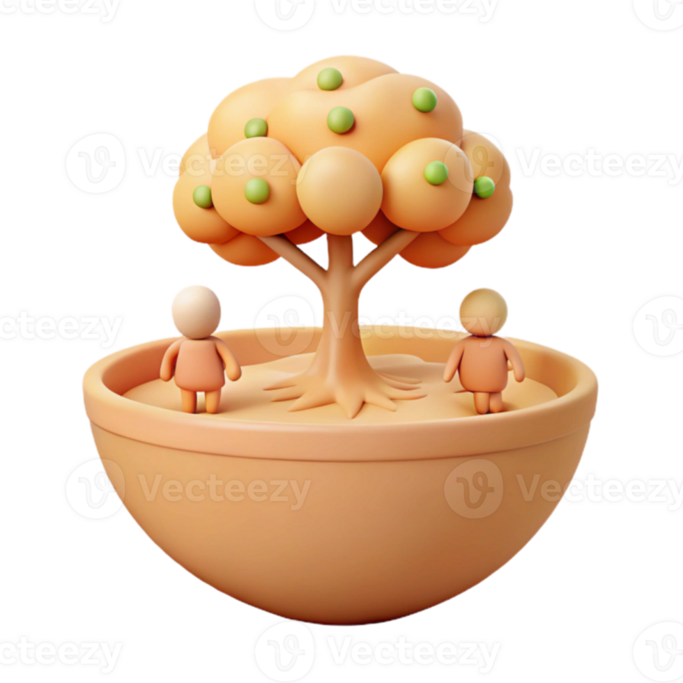 3D Render of a Tree with Two Figures png