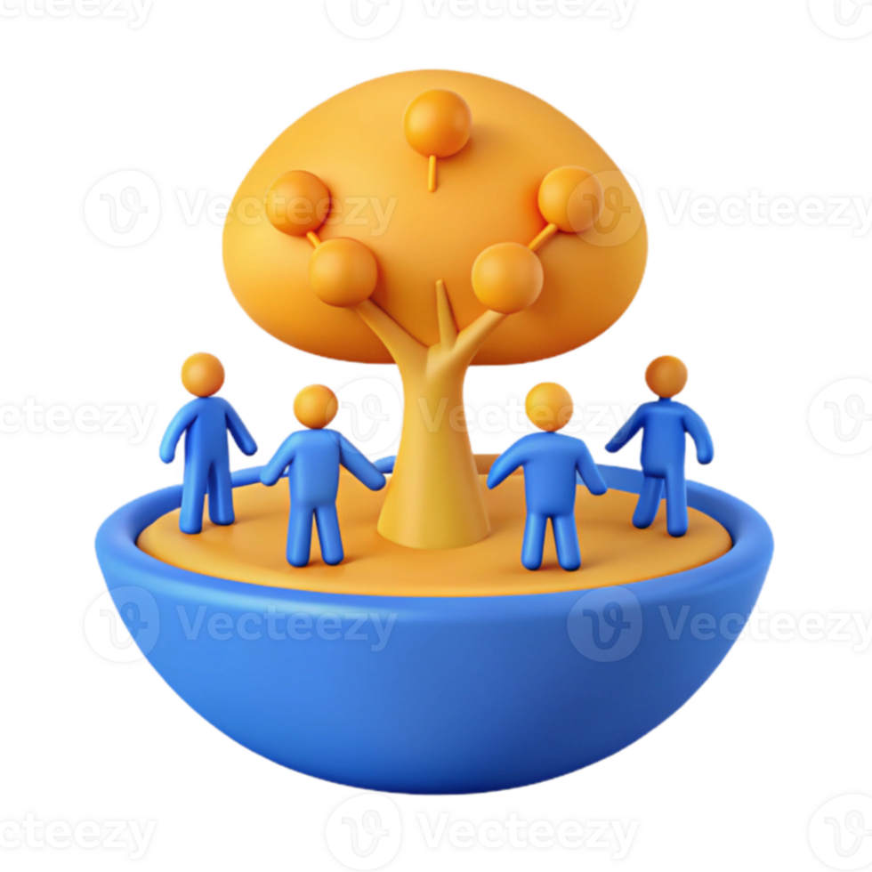 3D Illustration of a Group of People Standing Around a Tree png