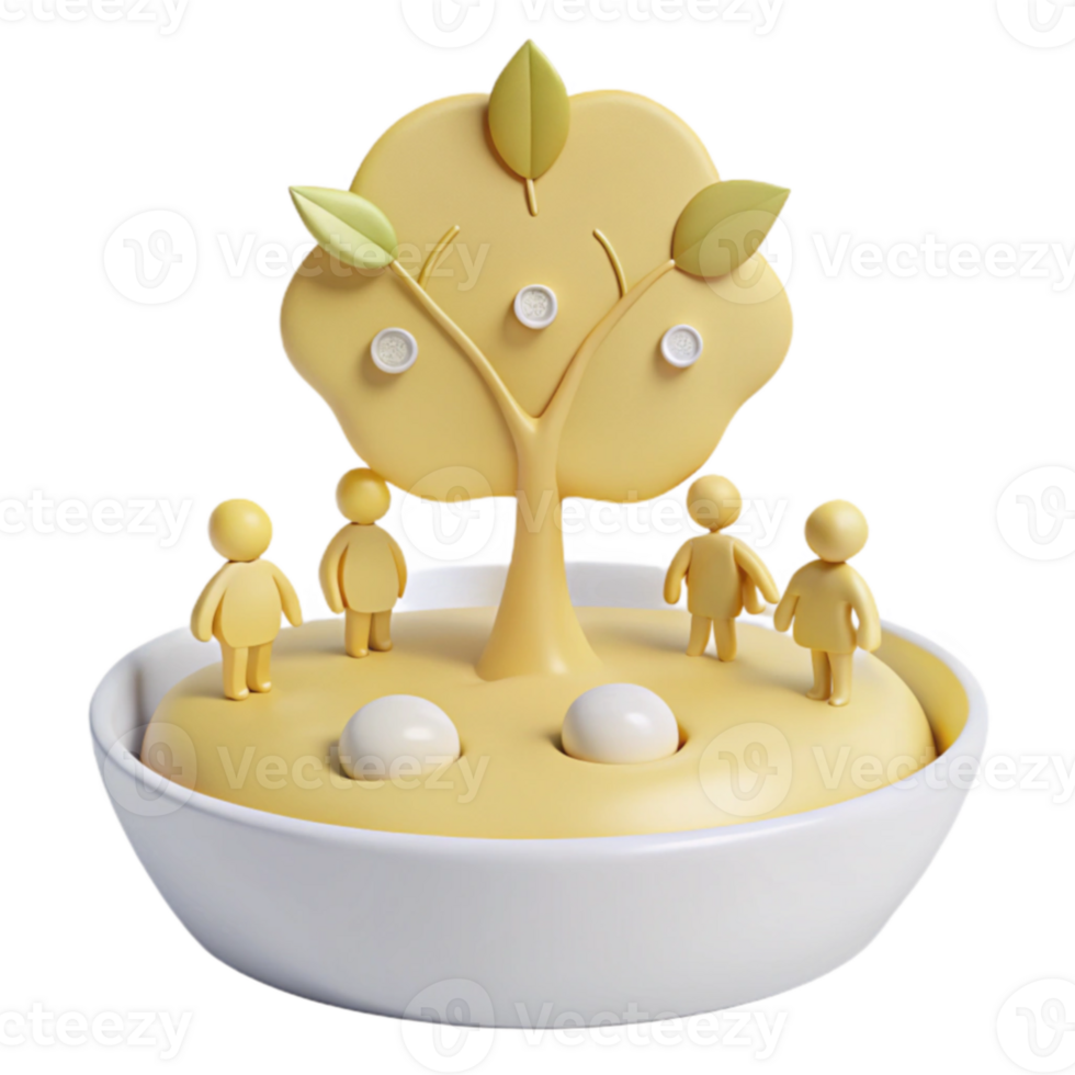 3D Render of a Tree with Four People Standing Around It png