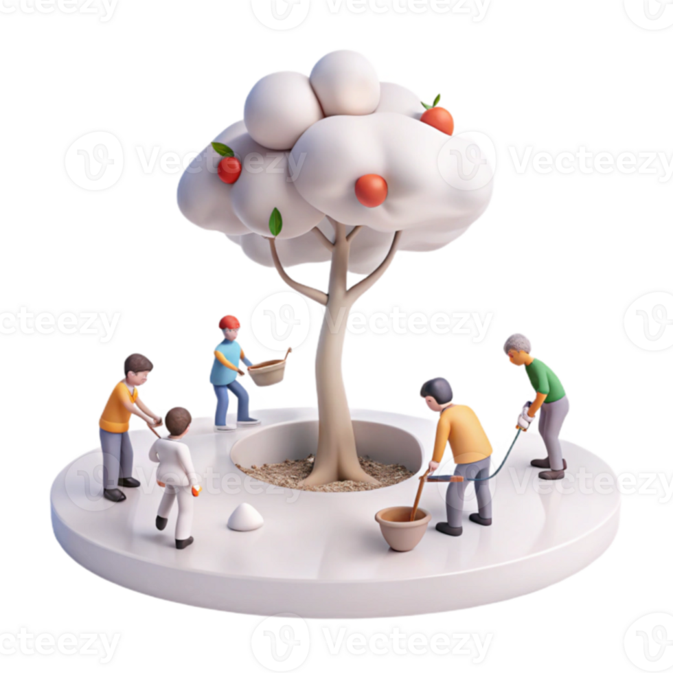 Group of People Tending to a Tree Together png