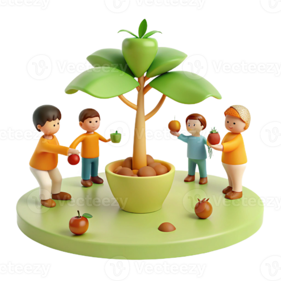 Children Gathering Fruit From a Tree png