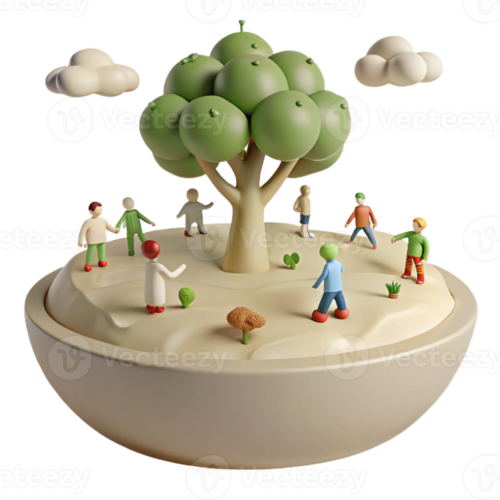 3D Render of People Playing in a Miniature World png