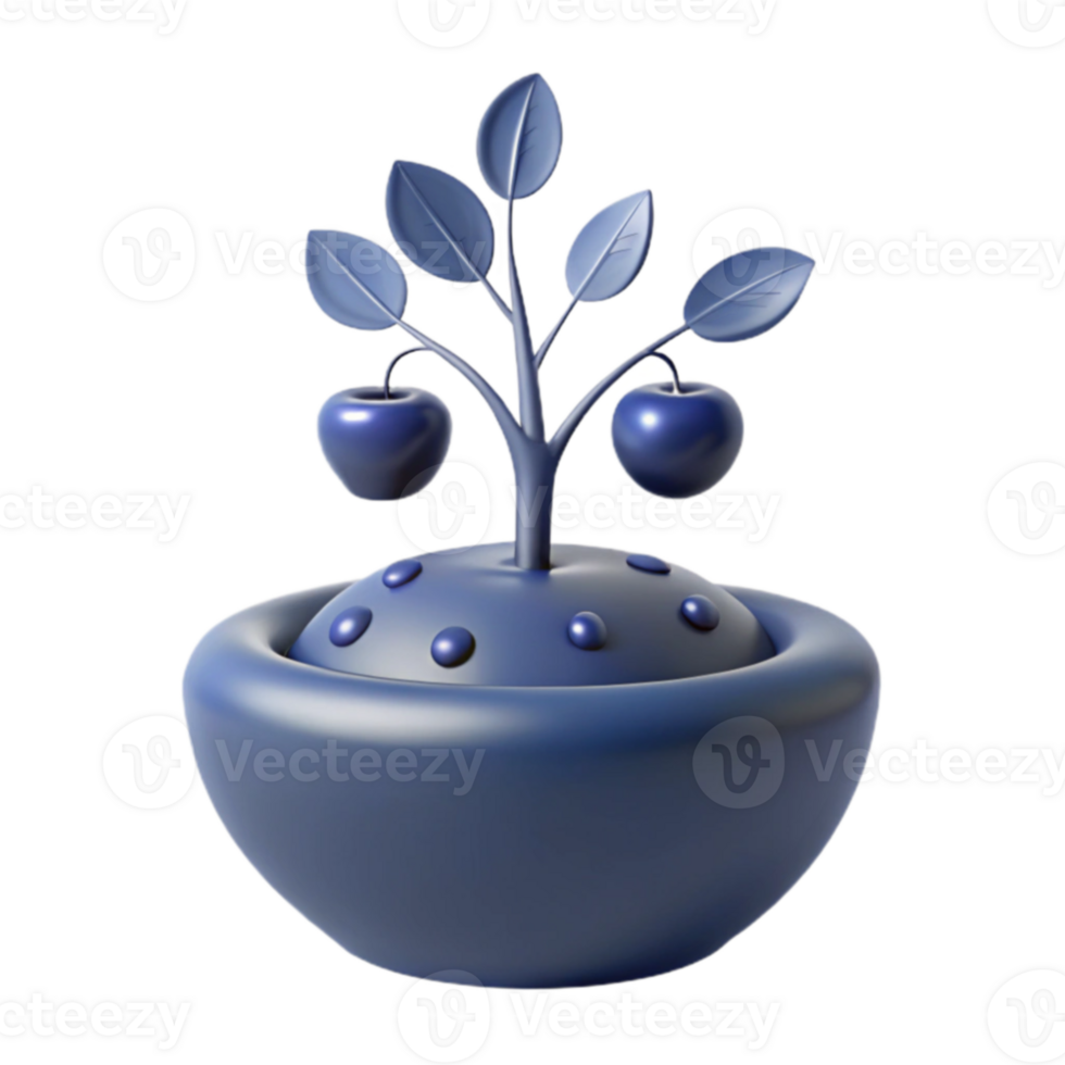 3D Render of a Small Plant with Blue Fruits in a Pot png
