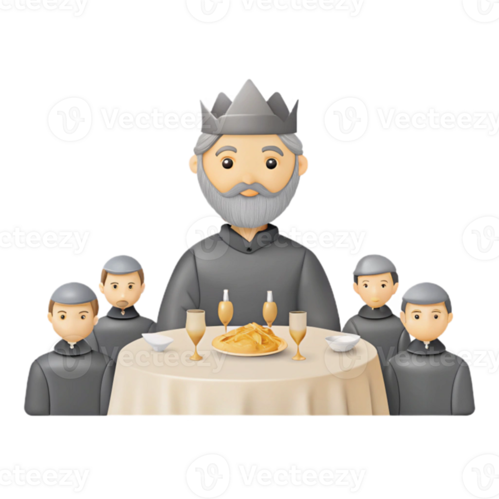 King at the Head of a Table with Four Other People png