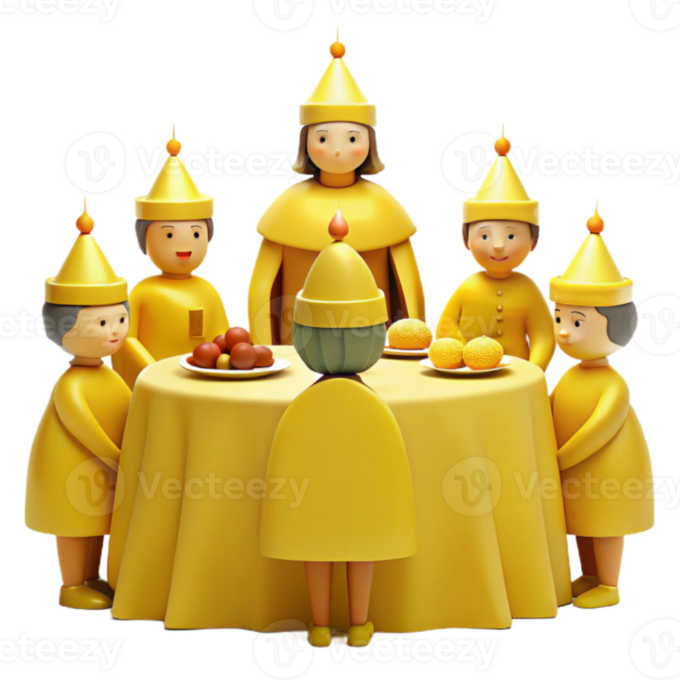 Yellow Characters Gather Around a Table for a Feast png
