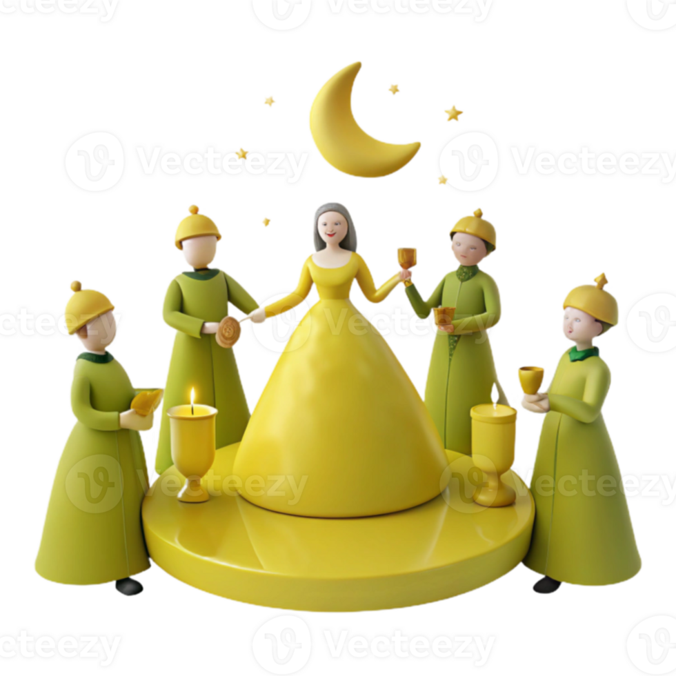 3D Rendered Illustration of a Gathering of Figures Around a Candle png