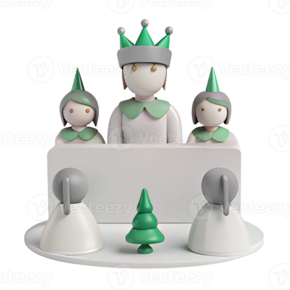 3D Characters with Green Hats Celebrate with a Miniature Tree png