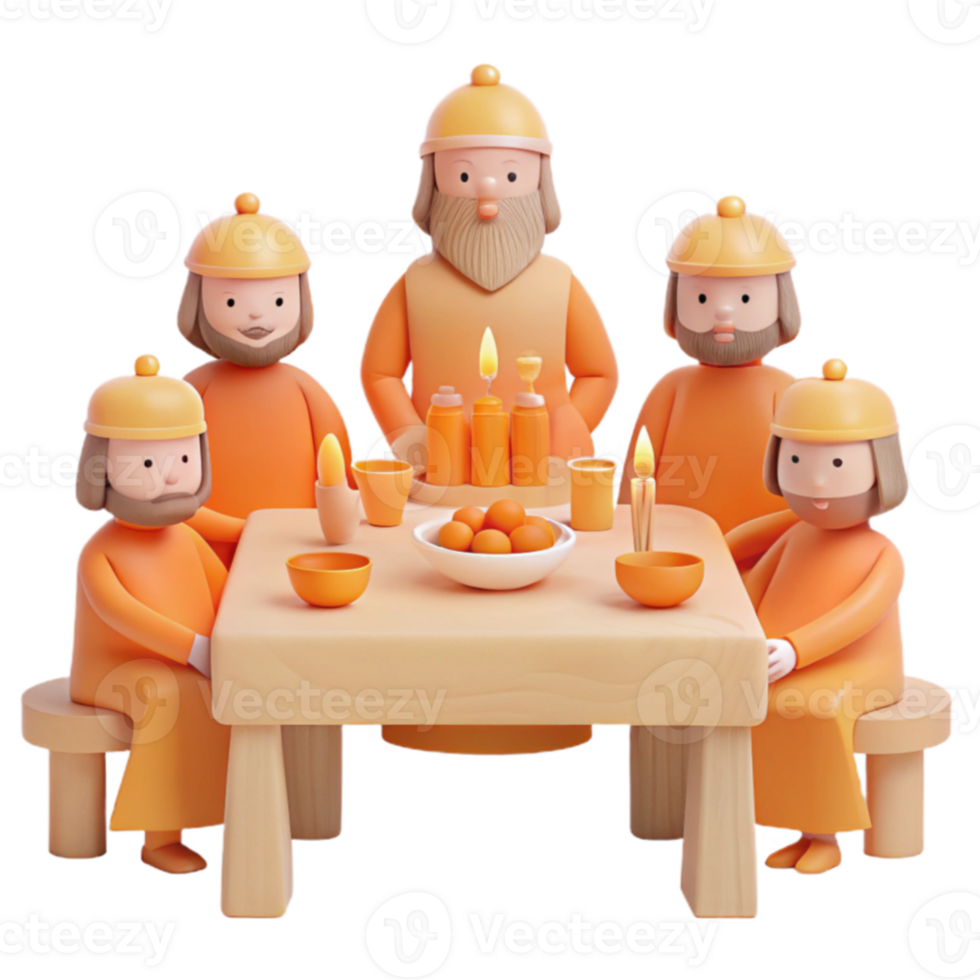 Group of Cartoon Characters Sitting at a Table with Candles and Food png