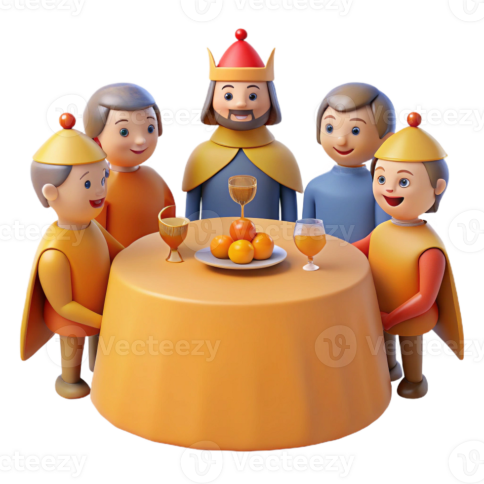 Five Cartoon Kings Enjoying a Feast Together png