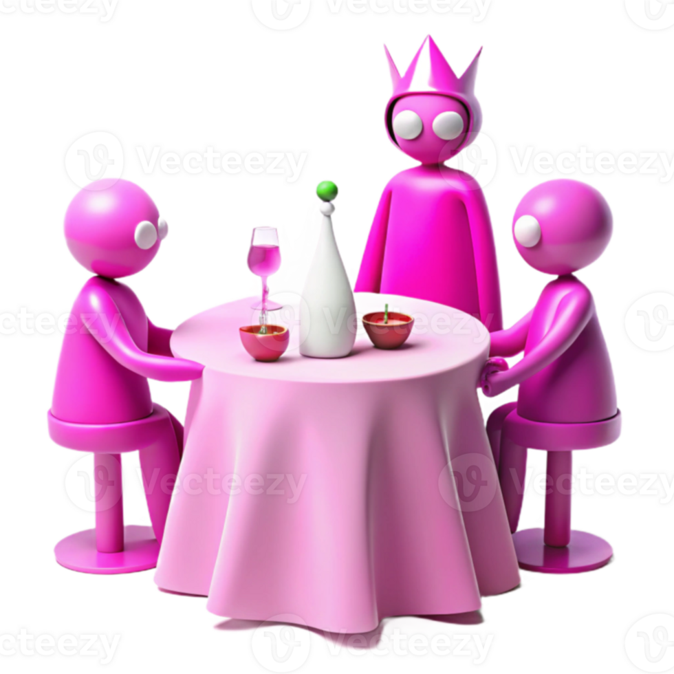 Three Pink Figures Enjoying a Meal Together png