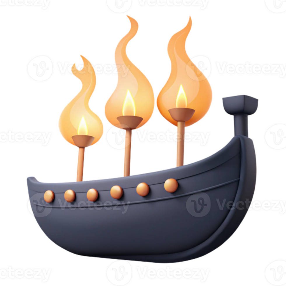 3D Rendered Boat with Flames png